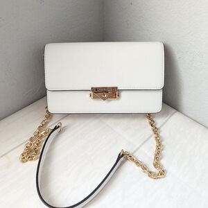 NWT MICHAEL KORS CECE MEDIUM VEGAN LEATHER SHOULDER CROSSBODY BAG CLUTCH WHITE
